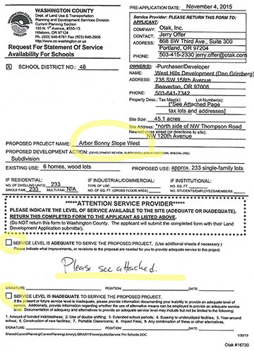 Request for Statement of Service Availability for Schools