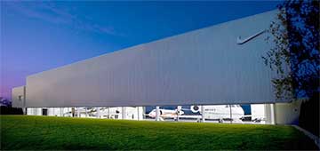 Built in 2002, Nike&rsquo;s corporate hangar is aptly named Air Hangar 1 (a reference to their iconic Air Force 1 shoe) and can sustain flight operations to any of the six continents where the company&rsquo;s employees and subcontractors work.