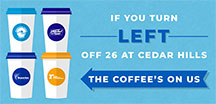 Cedar Hills Boulevard free coffee