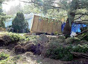 This photo was taken by a previous owner of Dave&rsquo;s place. A stolen vehicle crashed through the fence and knocked over a shed!