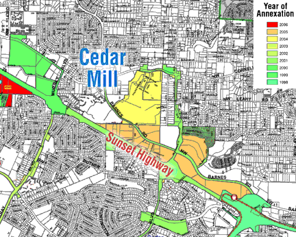 map of Beaverton annexations