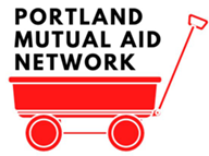 portland mutual aid network logo with red wagon