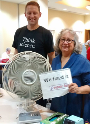 repair fair volunteers with fan