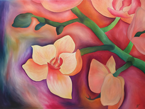 Featured Big & Bold: Garineh Baghdasarian: "This painting was inspired by my visits to Ava Rosteria Coffee Shop. The vibrant colors I used in the painting reflect the laughter and positive energy I felt during those memories." "Ava," 40"x30", oil on canvas.