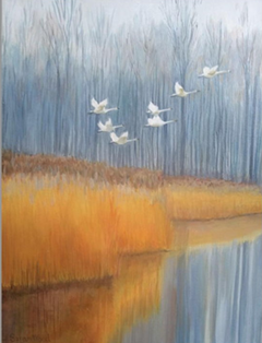 swans flying by sarah wood