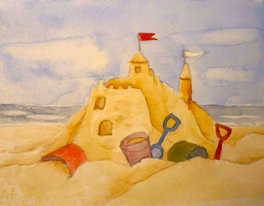 susan pfahl watercolor sandcastle painting