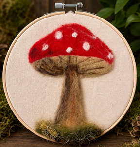 painting with wool, mushroom by kate rodrigue