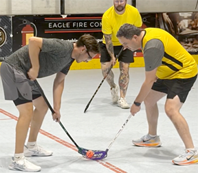 floor ball players square off
